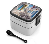 asbwuo Greece Street Bento Box, contenitori per la preparazione dei pasti a 2 scomparti, porta pranzo impilabile con coperchi, contenitori riutilizzabili per alimenti divisi per viaggi e lavoro
