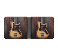 asbwuo Guitar Musical Instrument Leather Bifold Wallet with 2 Hidden Pockets 6 Card Slots Slim Wallets for Cash, Cards, And ID