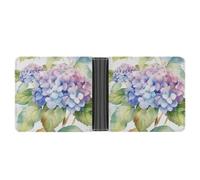 asbwuo Hydrangea Watercolor Leather Bifold Wallet with 2 Hidden Pockets 6 Card Slots Slim Wallets for Cash, Cards, And ID