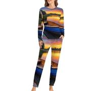 asbwuo iama da Donna con Motivo Yosemite National Park, Camicia da Notte a Maniche Lunghe, 2 Pezzi, con Tasche