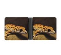 asbwuo Leopard Little Gecko Leather Bifold Wallet with 2 Hidden Pockets 6 Card Slots Slim Wallets for Cash, Cards, And ID