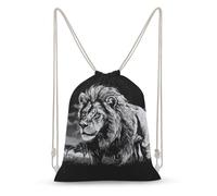 asbwuo Lion Black And White Illustration Drawstring Backpack Sport Gym Bags Yoga Shopping Travel Casual Daypacks for Women Men