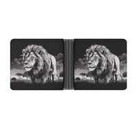 asbwuo Lion Black And White Illustration Leather Bifold Wallet with 2 Hidden Pockets 6 Card Slots Slim Wallets for Cash, Cards, And ID