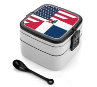 asbwuo Lonchera apilable de doble capa con bandera de EE. UU. y República Dominicana para adultos, con cuchara y asa invisible.