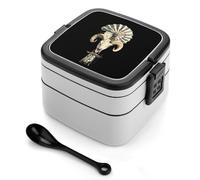 asbwuo Lonchera apilable de doble capa con diseño de molino de viento vintage y calavera de carnero antiguo para adultos, con cuchara y asa invisible.