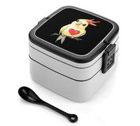 asbwuo Lonchera apilable de doble capa con forma de cacatúa y corazón para adultos, con cuchara y asa invisible.