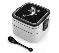 asbwuo Lonchera apilable de doble capa con forma de lubina para adultos, con cuchara y asa invisible.