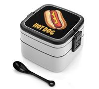 asbwuo Lonchera apilable de doble capa con forma de perrito caliente para adultos, con cuchara y asa invisible.