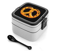 asbwuo Lonchera apilable de doble capa con forma de pretzel para adultos, con cuchara y asa invisible.