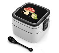 asbwuo Lonchera apilable de doble capa con forma de rana y hongo para adultos, con cuchara y asa invisible.