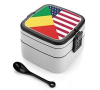 asbwuo Lonchera apilable de doble capa con la bandera de Estados Unidos y el Congo para adultos, con cuchara y asa invisible.
