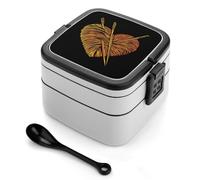 asbwuo Lonchera apilable de doble capa para adultos, hecha de hilo, tejida a crochet, con cuchara y asa invisible.