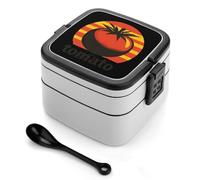 asbwuo Lonchera apilable vintage con forma de tomate para adultos, de doble capa, con cuchara y asa invisible.