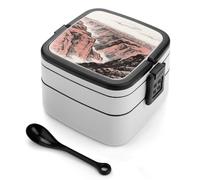 asbwuo Lonchera bento de doble capa con diseño de arenisca roja del Gran Cañón para adultos, con cuchara y asa. Lonchera apilable de una pieza, hermética, para el trabajo, picnics y viajes.