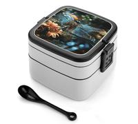 asbwuo Lonchera bento de doble capa con diseño de libélula volando en el estanque para adultos, con cuchara y asa, a prueba de fugas, apilable, para el trabajo, picnics y viajes.