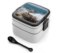 asbwuo Lonchera bento de doble capa con diseño de pájaro posado en la roca para adultos, con cuchara y asa, a prueba de fugas, apilable, para el trabajo, picnics y viajes.