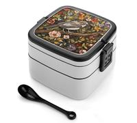 asbwuo Lonchera bento de doble capa con diseño de pájaro posado en una rama para adultos, con cuchara y asa. Lonchera apilable de una pieza, hermética, para el trabajo, picnics y viajes.