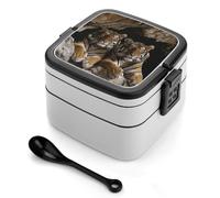 asbwuo Lonchera bento de doble capa con diseño de tigre en una cueva para adultos, con cuchara y asa. Lonchera apilable de una pieza, hermética, para el trabajo, picnics y viajes.