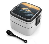 asbwuo Lonchera bento de doble capa de las Montañas Rocosas para adultos con cuchara y asa. Lonchera apilable de una pieza, hermética, para el trabajo, picnics y viajes.