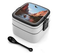 asbwuo Lonchera Bento de doble capa Red Canyon River para adultos con cuchara y asa. Lonchera apilable de una pieza, hermética, para el trabajo, picnics y viajes.