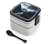 asbwuo Lonchera de doble capa con diseño de Dark Road to Mountains para adultos, con cuchara y asa. Lonchera apilable de una pieza, hermética, para el trabajo, picnics y viajes.