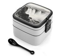 asbwuo Lonchera de doble capa con diseño de las Cataratas del Niágara para adultos, con cuchara y asa. Lonchera apilable de una pieza, hermética, para el trabajo, picnics y viajes.