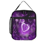 asbwuo Lonchera reutilizable con estampado de amor morado, bolsa térmica para el almuerzo, ideal para hombres, mujeres, niños, niñas, adultos, escuela, deportes, playa, picnic, trabajo.