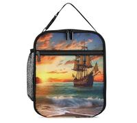 asbwuo Lonchera reutilizable con estampado de barco pirata al atardecer, bolsa térmica para el almuerzo, ideal para hombres, mujeres, niños, niñas, adultos, escuela, deportes, playa, picnic, trabajo.