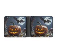 asbwuo Magic Pumpkin Leather Bifold Wallet with 2 Hidden Pockets 6 Card Slots Slim Wallets for Cash, Cards, And ID