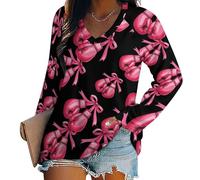 asbwuo Magliette a Maniche Lunghe con Nastro per guantoni da Boxe per la Lotta Contro Il Cancro al Seno, Magliette Larghe con Scollo a V, Top e Felpe Casual da Donna