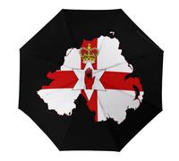 asbwuo Mappa della bandiera dell'Irlanda del Nord Tre ombrelli pieghevoli Ombrello portatile antivento con apertura/chiusura automatica per uomo e donna