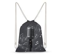 asbwuo Microphone with Music Notes Drawstring Backpack Sport Gym Bags Yoga Shopping Travel Casual Daypacks for Women Men