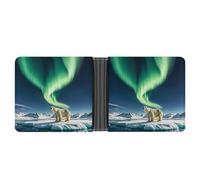 asbwuo Northern Lights Polar Bear Leather Bifold Wallet with 2 Hidden Pockets 6 Card Slots Slim Wallets for Cash, Cards, And ID