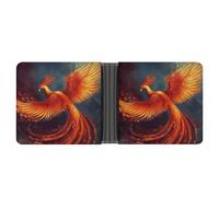 asbwuo Orange Red Phoenix Leather Bifold Wallet with 2 Hidden Pockets 6 Card Slots Slim Wallets for Cash, Cards, And ID