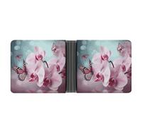 asbwuo Orchid Flower Butterfly Leather Bifold Wallet with 2 Hidden Pockets 6 Card Slots Slim Wallets for Cash, Cards, And ID