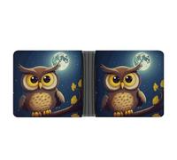 asbwuo Owl And Yellow Moon Leather Bifold Wallet with 2 Hidden Pockets 6 Card Slots Slim Wallets for Cash, Cards, And ID