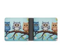 asbwuo Owls on A Branch Leather Bifold Wallet with 2 Hidden Pockets 6 Card Slots Slim Wallets for Cash, Cards, And ID