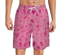 asbwuo Pantaloncini da Golf Elasticizzati Estivi da Spiaggia con Coulisse da Uomo, Casual, con Scritta Pink Ribbon Heart Breast Cancer Awareness