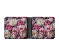 asbwuo Peach And White Peonies Leather Bifold Wallet with 2 Hidden Pockets 6 Card Slots Slim Wallets for Cash, Cards, And ID