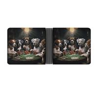 asbwuo Playing Poker Dogs Leather Bifold Wallet with 2 Hidden Pockets 6 Card Slots Slim Wallets for Cash, Cards, And ID
