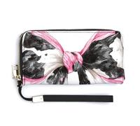 asbwuo Pochette lunga a due ante in pelle PU con stampa mucca bianca e nera ad e fiocco, portamonete, porta carte di credito, porta soldi resistente per uomo e donna