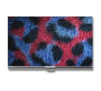 asbwuo Porta biglietti da visita in metallo sottile e portatile, con motivo leopardato, nero, rosso e blu, per donne e uomini