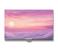 asbwuo Porta biglietti da visita in metallo sottile e portatile, con sfumature di rosa e viola, per donne e uomini, in morbido pastello al tramonto.