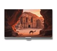 asbwuo Porta biglietti da visita per uomo e donna, modello Ancient City Desert Afterglow, tasca porta biglietti da visita in metallo, porta biglietti da visita con fibbia, chiusura in alluminio