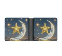 asbwuo Portafoglio bifold in pelle con stelle dorate e luna, 2 tasche nascoste, 6 scomparti per carte, portafogli sottili per contanti, carte e documenti d'identità