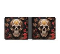 asbwuo Portafoglio bifold in pelle decorato con teschio solare con 2 tasche nascoste e 6 scomparti per carte, portafogli sottili per contanti, carte e documenti d'identità