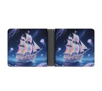 asbwuo Portafoglio bifold in pelle Shell Sailing in Star Ocean con 2 tasche nascoste e 6 scomparti per carte, portafogli sottili per contanti, carte e documenti d'identità