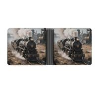 asbwuo Portafoglio bifold in pelle Steam Train con 2 tasche nascoste e 6 scomparti per carte, portafogli sottili per contanti, carte e documenti d'identità