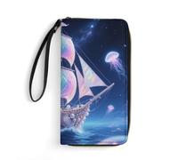 asbwuo Portafoglio da donna in pelle Shell Sailing in Star Ocean, portamonete, pochette da polso, portafogli lunghi da viaggio, organizer per carte