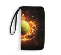 asbwuo Portafoglio da donna Tennis on Fire in pelle PU con cerniera, pochette da polso, borsa lunga da viaggio per donna, organizer per carte